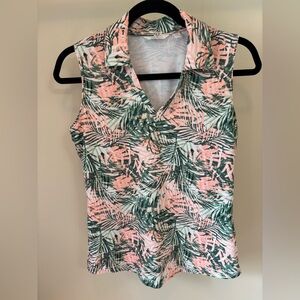 Lady Hagen Pink and Green TROPICAL Leaf Print Golf Tank Top SZ XS EUC